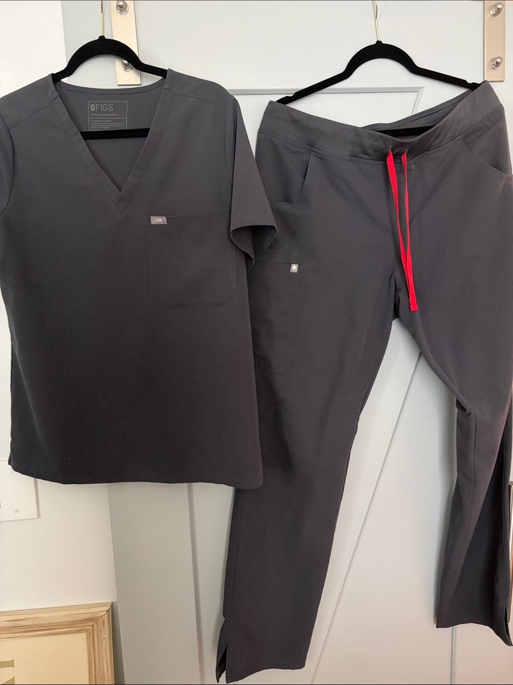 Figs Women's Scrub Set in Black with Red Drawstrings